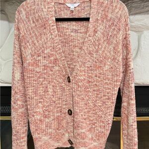 Time and Tru Pink Marled V-Neck Button Front Cardigan
